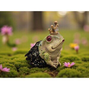 New Halloween Green Frog Toad W/ Princess Crown Home Holiday Decor Figurine